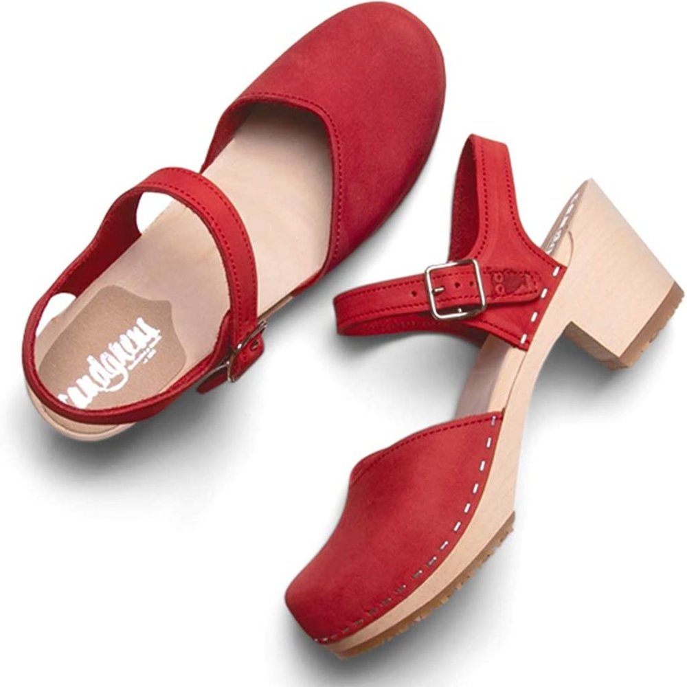 Sandgrens Swedish Handmade Wooden Clog Sandal | Victoria in Red